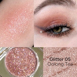 KYDA Single Glitter Eyeshadow, Champagne with Dark Brown Base, Dark Champagne Sparkling Eyes Glitter, Lasting Blendable Shimmer Eyes Shadow, Soft Buildable Glossy Color, Wet Look Effect, Oolong Tea