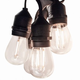 48 Foot E26 Commercial LED S14 Double Filament Outdoor String Lights with 15 Suspended Sockets and S14 LED Clear 1.5 Watt Bulbs for Weatherproof Heavy Duty Vintage Outside Lighting