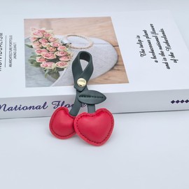 Moydolo Cute PU Leather Cherry Car Key Chain Ring Charm Fruit Cherry Keychain Pendant For Women Girls Backpack Purse