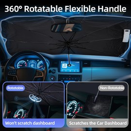 CompraFun Sun Protection Car Front Window Indoor, 2025 Upgrade 360° Rotating Umbrella Handle, 145 x 80 cm Foldable Car Parasol, UV Protection & Heat Insulation, Suitable for Most Cars SUVs Trucks