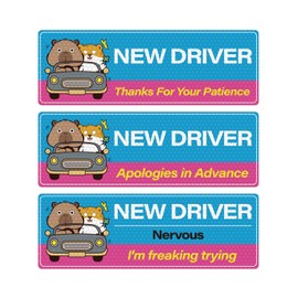 ASUNO 3PCS New Driver Magnet Stickers 10" x 3.3" Thanks for Your Patience Student Novice Signs Magnetic Safety Bright Reflective Reusable Movable Funny for Vehicle Car Bumper
