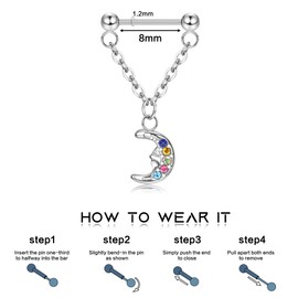 Kakonia Septum Ring Chain Chain for Women G23 Titanium Nose Ring Nose Piercing Ring With Chain Silver Piercing Push In Nose Ring Double Chains Sun Moon Jewellery, Titanium