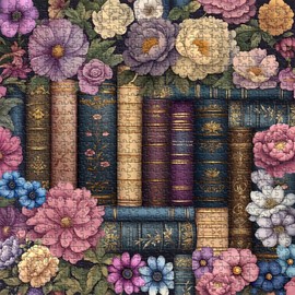 PIKFORU Wildflower Pages Puzzle Jigsaw Puzzles 1000 Pieces, Vintage Book Flower Puzzle Bookshelf Library, Retro Literary Garden Floral Aesthetic Art for Book Lovers