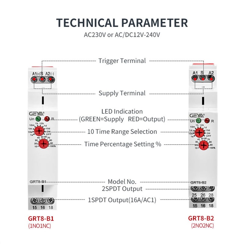 GEYA Delay Off Single Function Time Relay 1 Output 16A