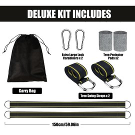 Set of 2 Swing Attachments, Hammock Attachment, Hanging Chair Attachment with Tree Protection, Padding, 2 Premium Carabiners and Storage Bag, for Hanging Chair, Swing Suspension