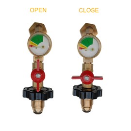 HHXS POL Propane Refill Elbow Adapter with Propane Tank Gauge, 90 Degrees Refill Pressure Fitting Adapter with ON-Off Control Valve for Camping Grill 1LB Bottle Tank 5-40LBS Cylinder