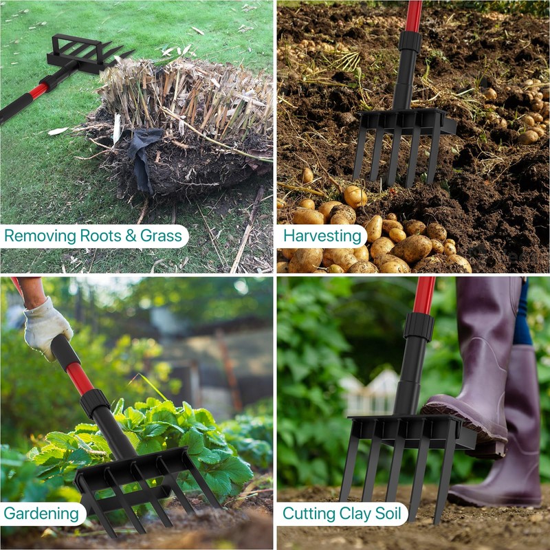 Pitch Fork for Garden, 5-Tine Heavy Duty Pitchfork for Loosening