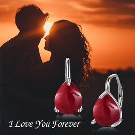 POPLYKE 925 Sterling Silver Teardrop Opal Leverback Earrings Hoop Earrings for Women Birthday Gifts, Sterling Silver, Garnet