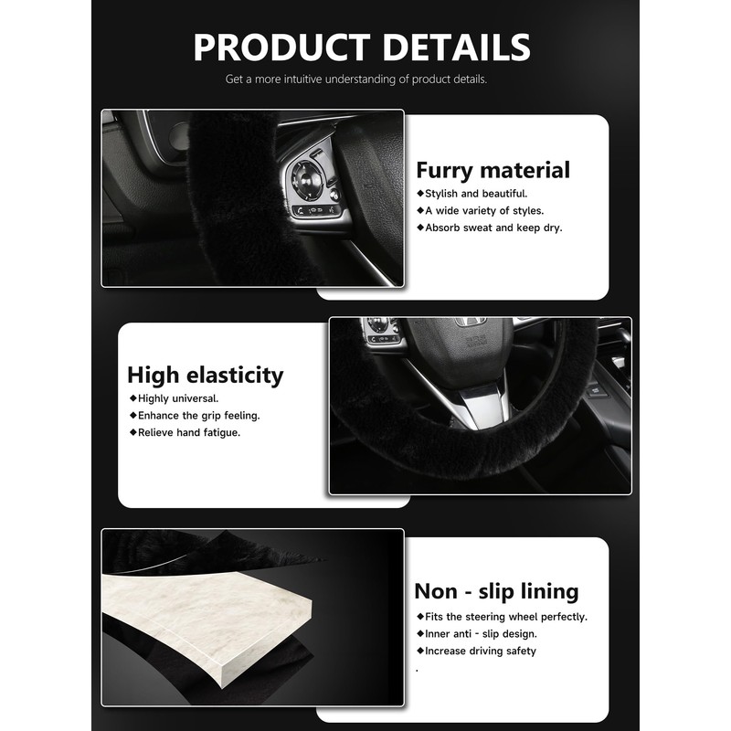 Fluffy Warm Steering Wheel Cover, Faux Wool Soft Texture Cute