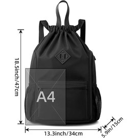 Drawstring Gym Backpack Bag for Men & Women, Gym Bag with Side Pocket Black - Color: Black
