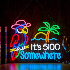 Parrot Its 5 00 O'clock Some Where Neon Sign for Wall Decor USB Powered Dimmable Beer Neon Light Man Cave Bar Garage LED Light Art Signs