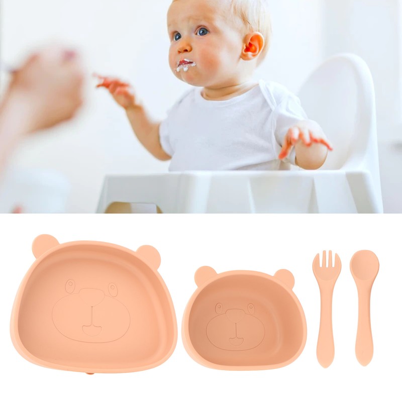 4pcs Children Plate Utensils Set Silicone Suction Bowls Set Toddler