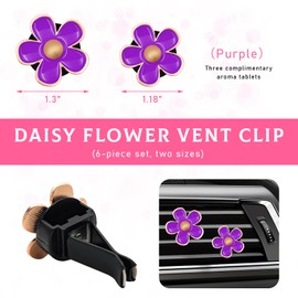 povtii 6PCS Car Air Vent Clip, Daisy Flower Car Scents Air Freshener Clip with 6 Fragrance Piece, Decorative Auto Air Conditioning Clip for Women Girl, Universal Car Accessories (Purple)