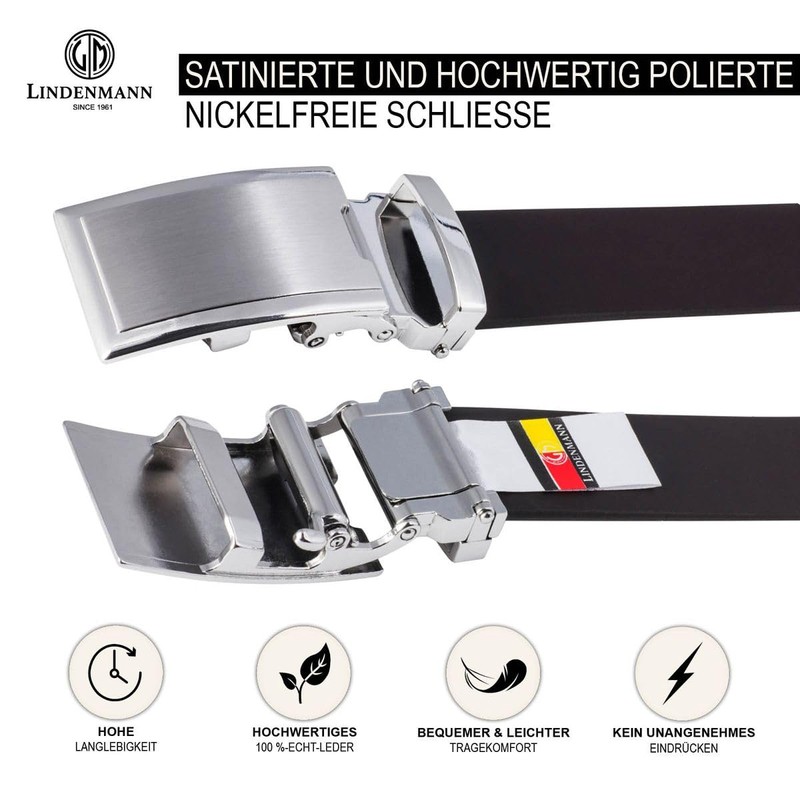 Mens Leather Belt / Mens Belt LINDENMANN, XL, AUTOMATIC, dark