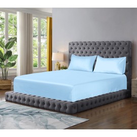 Microfibre Fitted Sheet Extra Deep Pocket 12 inch (30cm) Bedding Soft Brushed Fabric Shrinkage and Fade Resistant Non Iron Bottom Fitted Sheet (Sky Blue, Double)