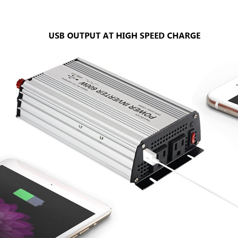 E-LION 600W Power Inverter DC 12V，Output 110V-120V AC Car Inverter