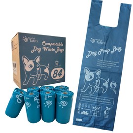 Heart of Tafiti Home Compostable Dog Poop Bags with Handles, Extra Thick Leak-Proof Dog Waste Bags, Unscented & Eco-Friendly, 9 x 13 inch (16 inch w/Handles), 84 Count