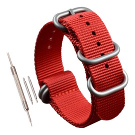 MZBUTIQ 22 mm Red Nylon Watch Band Strap Replacement Military Woven Thick Nylon for Men 5 Rings