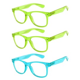 OWL 3 Pack Kids Glow In The Dark Glasses, Blue Light Blocking Lens for Girls and Boys, Plastic Frame Toddler Fun Screen Time Glasses Green and Blue