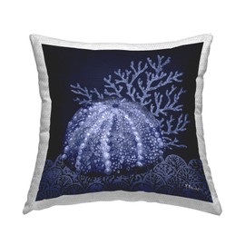 Stupell Industries Dark Sea Urchin Design by Paul Brent Outdoor Printed Throw Pillow, 18 x 7 x 18, Blue