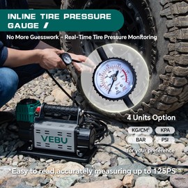 VEBU Portable Air Compressor 12V Tire Inflator, 125PSI with In-line Pressure Gauge, 5.65CFM Fast Inflation for Off-road Vehicles, Trucks, SUVs, RVs, ATVs, DC Power, Corded Electric