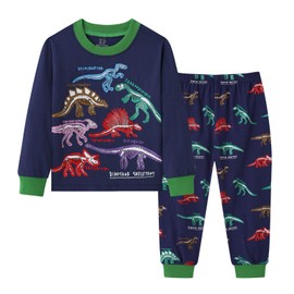 Dinopjs Boy's Pyjamas Set Cotton Long Sleeved Dinosaur Pajamas Christmas Pjs for Kids 3-8 Years Children Clothes Deep-blue
