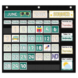 Classroom Calendar Pocket Chart Display And Weather Station Set-Groovy Classroom Decor,Class Calendar Kit for Classroom Organization,Bulletin Board and Home School (Black)
