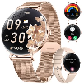 ESFOE Smart Watches for Women Slim,1.43'' Curved AMOLED Display,2 Bands,IP68 Waterproof Fitness Smartwatch 120 Sport Modes Pedometer for Android iOS,Elegant Smartwatch for Women Make/Answer Call,Mesh