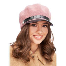 niceacsrise Pink Knit Newsboy Hats for Women - Angora Wool Chauffeur Hat with Brim - Cabbie Newsies Cap