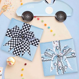 Cheerupp 2 Rolls Race Car Wired Edge Ribbons, 10 Yards Craft Ribbons for Wreath Hair Bow Wrapping Gifts Packing, Black White Checkered Birthday Wedding Gender Reveal Party Home Accessory Decor