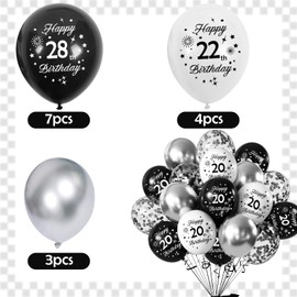 Yiran Happy 30th Birthday Balloons, 12inch Latex Confetti Number 30 Balloons, 16Pcs Black Silver Birthday Party Deocorations Supplies