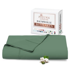 Pizuna Sheet without Elastic Band for Mattresses 90 x 200 - 120 x 200 cm Cotton Hedge Green, 400 Thread Count 100% Long Stack Cotton Bed Sheet, Satin Weave Flat Sheet 180 x 280 cm