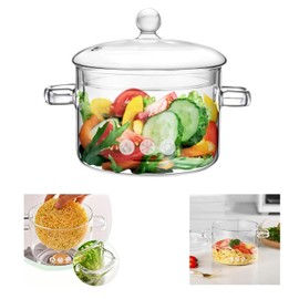 1.9L/64 fl. oz. Clear Glass Pot with Lid Saucepan Heat Resistant Glass Stove and Pan with Lid Soup, Milk, Baby Food, Pasta