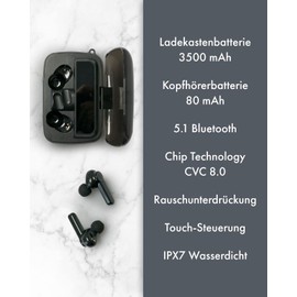 UC-Express In-Ear Headphones - Waterproof Bluetooth - Headphones - Robust Wireless Headphones - with Charging Box, Touch Control and Noise Cancellation