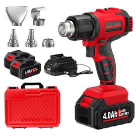 FULLYEA Cordless Heat Gun, Max 1022°F (550°C) Fast Heating, Lightweight Hot Air Gun Kit with 2x4.0Ah Batteries & 5 Nozzles, Portable Heat Gun for Shrink Tubing, PVC Wrap, Crafts (Red)