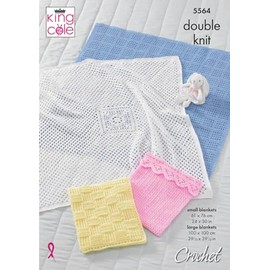 King Cole Double Knit Crochet Pattern for Large or Small Baby Blanket (5564)