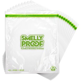Smelly Proof Reusable Storage Bags for Food Bags - MADE IN USA, Easy Clean, Dishwasher-Safe, BPA FREE, NO PEVA, XL 3-mil Thick Bags, Extra Large Clear FLAT 10.5" x 12" GALLON 10-Pack