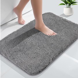 AUAUY Fluffy Bathroom Rug, Bathroom Rug, Non-Slip Washable Bath Mat, Bath Mat, Microfibre Absorbent Bath Mat, Bed Rug, Shower Mat, Foot Mat for Living Room, Bedroom, 50 x 80 cm, Grey