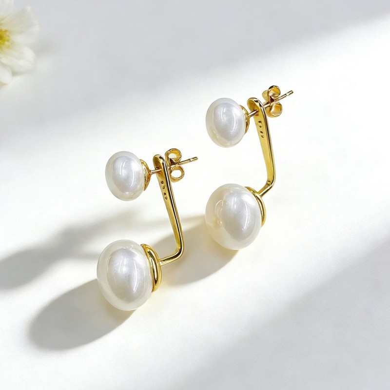 Pearl Earrings for Women Chunky Pearl Stud Earrings Front Back