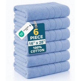 CASA PLATINO Bath Hand Towels for Bathroom - Pack of 6 (16"x28"), 100% Cotton Hand Towel - Soft, Durable, Quick Dry & Highly Absorbent - Hotel Quality Face Towels for Salons & Home Use - Cerulean Blue