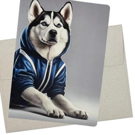 Whitman and Daughter Siberian Husky Tracksuit Birthday Card (1 Premium Card, 5X7 Inch) dog card blank for every occasion like birthday, thank you, or thinking of you - 818