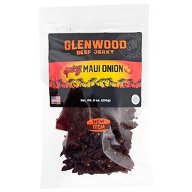 Glenwood Beef Jerky Spicy Onion Beef Snack 9 Ounce Resealable Bag, Meat Snacks, Maui Onion Spicy Jerky, Made in the USA
