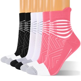 Compression Ankle Support Running Socks for Women Men Coolmax Wicking 3 Pairs Athletic Cushioned Plantar Fasciitis Socks