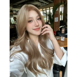 Smilco 2026 Tiktok Sells Well 28-inch Gold Wavy 13*5 60 Net Front Lace Wig Temperament Hairstyle Japanese Silk SM9912color: Gold, Stretched Length: 28 Inches