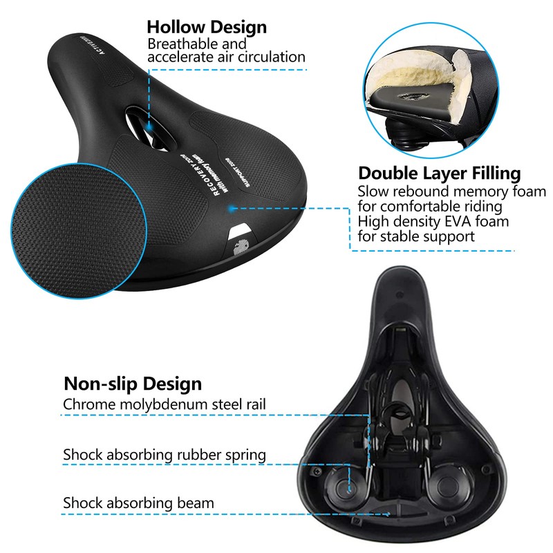omitium Bicycle Saddle, Memory Foam Padded Bicycle Seat, Breathable Hollow