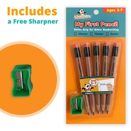 Channie's Easy to Hold Wooden Lead 2B Graphite Pre-Sharpened Pencils for Children with Pencil Sharpener, Wood, 2 Pack (10 Pencils)
