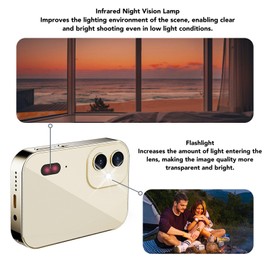 4K 64M Digital Camera, 3 Inch Touchscreen Video Camera Movies Music Player, 120 Degree Wide Angle Compact Travel Camera for Live Streaming, for Kids Students (Gold)
