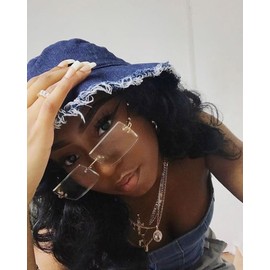 SORVINO Rimless Rectangle Sunglasses for Women Men Trendy Fashion Sheer Pink,Blue Tinted Lens Frameless Glasses