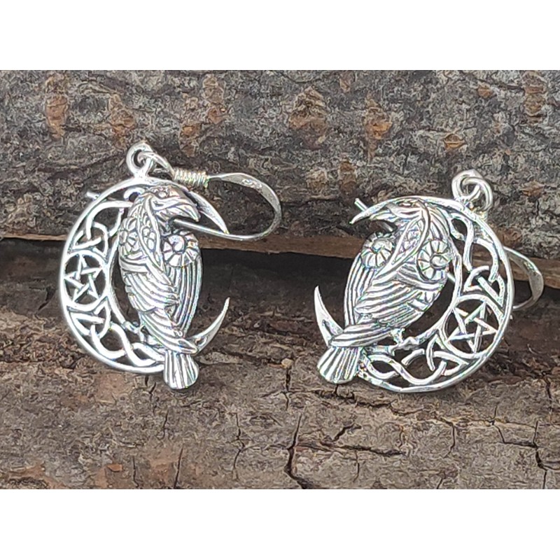 Raven in the Moon Earrings 925 Sterling Silver or 22,