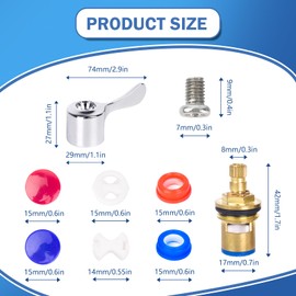 2 Piece Valve Top Fittings Quarter Turn Set, Brass Disc Quarter Turn Cartridge Replacement Valves, Tap Valve Top 1/2 Inch, Ceramic Top Fittings Tap Cartridge for Bathroom
